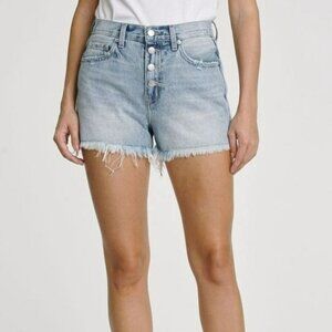 PISTOLA Nova High Rise Button Fly Light Blue Distressed Adam Wash Jean Shorts